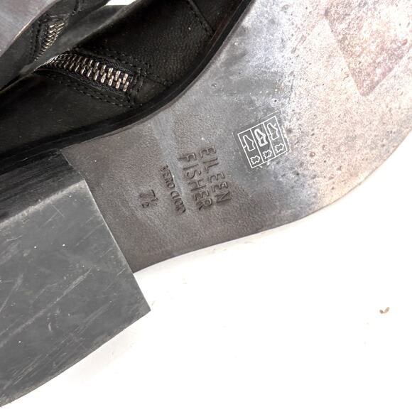 Eileen Fisher Billie Tumbled Nubuck Booties 7.5 Black NWOT Boots Ankle Side Snap - Picture 4 of 8